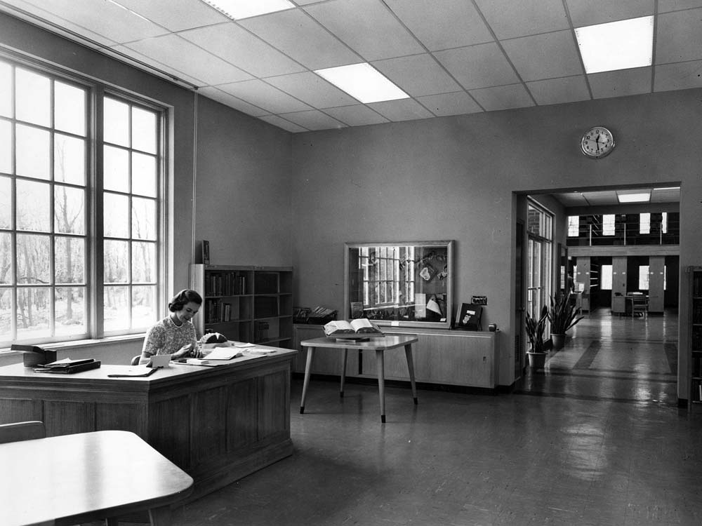 35 Leroy Avenue Librarian working at desk alone