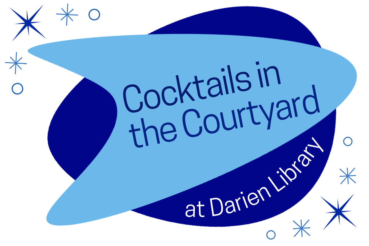 Retro inspired logo in shades of blue for Cocktails in the Courtyard event