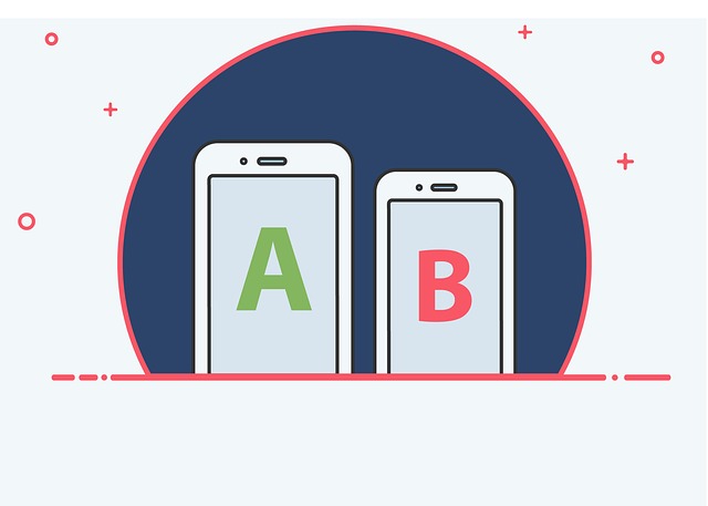Illustration of two boxes in a semi-circle. One is labeled A and the other B to represent an A/B test.