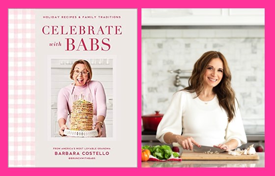 Cover of the cookbook, Celebrate with Babs, along with a photo of cookbook author, Anna Gass