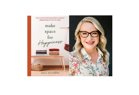 image of the book, Make Space for Happiness, along with an image of its author, Tracy McCubbin