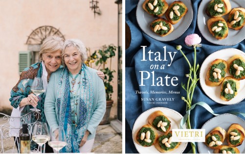 Image of Frances Mays, and image of the book, Italy on a Plate
