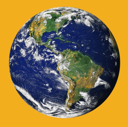 image of the earth with a yellow background