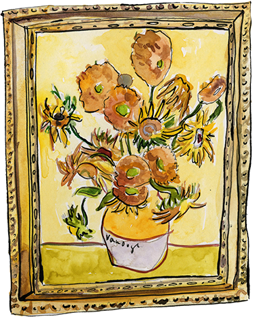 An illustration of one of Van Gogh's sunflower paintings