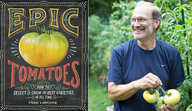 image of the book, Epic Tomatoes along with its author, Craig Lehoullier