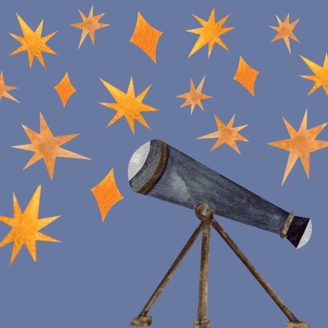 Drawing of telescope looking at stars