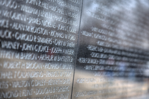 Closeup of section of the Vietnam Veterans Memorial on the National Mall