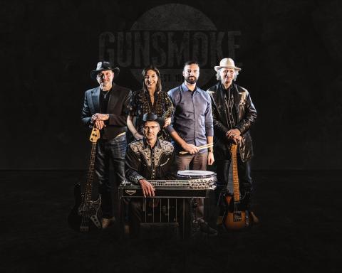 Image of the band, Gunsmoke, surround by black background