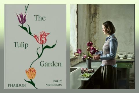 Image of the book, The Tulip Garden, and the author, Polly Nicholson