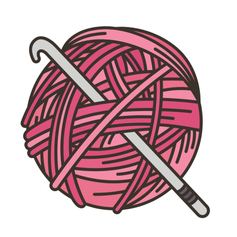 Drawing of crochet hook and ball of yarn