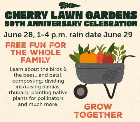 poster of the upcoming Cherry Lawn Gardens 50th anniversary event