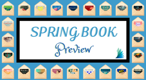 Image of book covers in envelopes for Spring Book Preview.