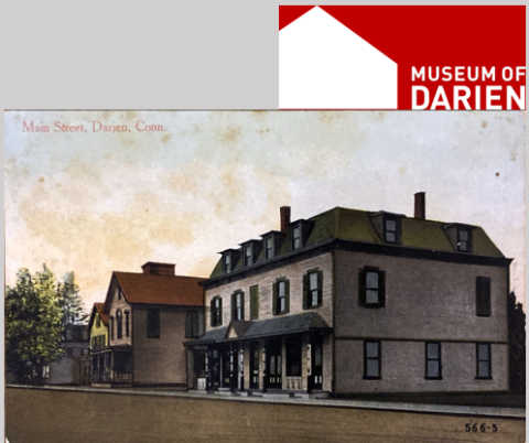 Image of Main Street in Darien, CT, and the logo for the Museum of Darien