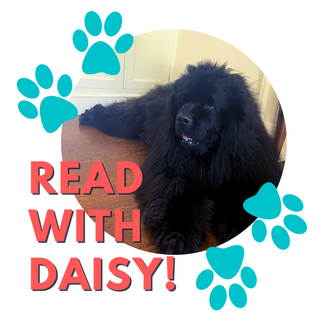 Dog with graphic paw prints around circle frame