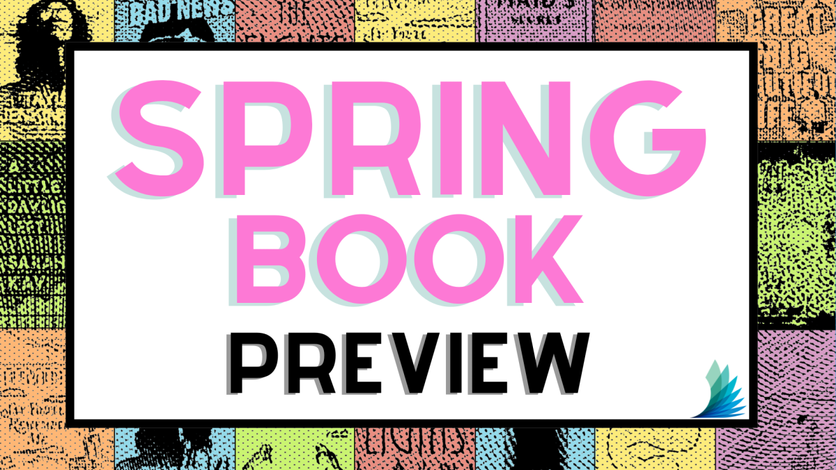 Darien Library Spring Book Preview flyer with pop-art looking books in the background.