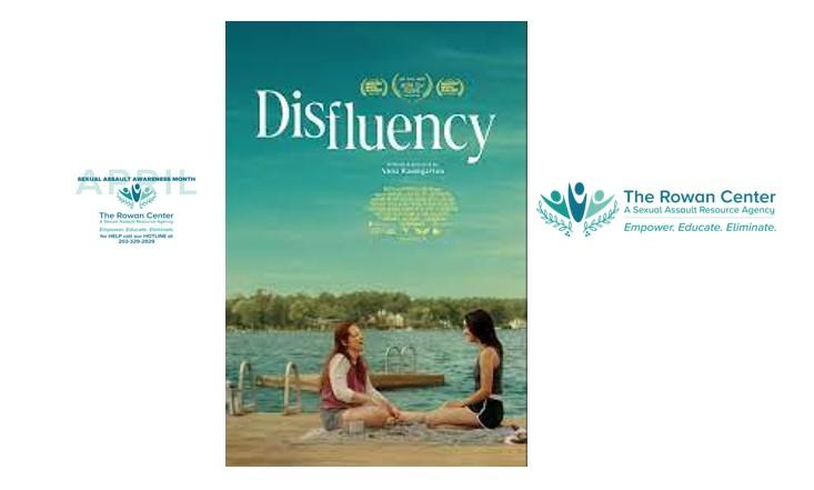 Image of the film, Disfluency, and logo of the Rowan Center