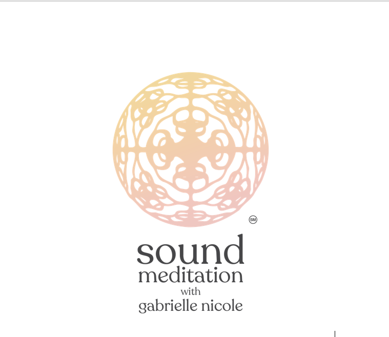 Round orange and white graphic with the words "sound meditation with gabrielle saunders" below