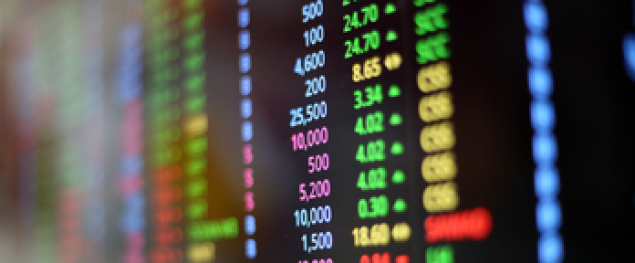 Photo of a stock market tracking screen.